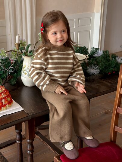 DAZY Infant (Girl) Striped Long Sleeve Autumn/Winter Sweater Set