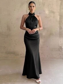 Firerie Women's Elegant Pleated Mermaid Hem Dress - Black - View 3