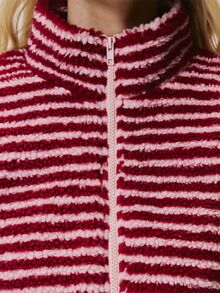MUSERA Borg Fleece Stripey High Neck Zip Through Jacket Cute Daily Vintage Y2K Back To School Primary - Red - View 6