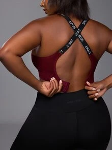 Voyena Women's Letter Strap Daily Fitness Sports Bra - Burgundy - View 6
