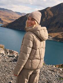 WanderVale Winter Khaki Detachable Hood Drawstring Pocket Decor Long Sleeve Padded Coat - Khaki - View 2