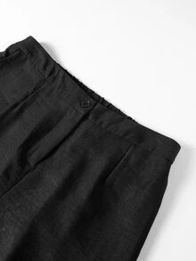Linhara CURVE Plus Size Autumn/Winter Premium Black Stand Collar Front Button New Chinese Style Long Sleeve Straight Leg Pants With Pockets 2 Pieces Set - Black - View 5