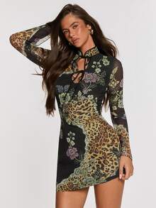 Opulessa Women's Floral Print Casual Summer Mini Dress - Black - View 6