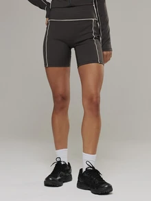 Musera Sport Contrast Colour Piped Edge Fitted High Rise Coord Shorts Active Outdoors Workout Gym Terra Peak - Black - View 2