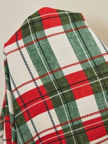 Doze Lane Minimalist Classic Red & Green Plaid Button-Down Plus Size Pajama Set, Casual Comfortable Lapel Loungewear - Multicolor - View 8