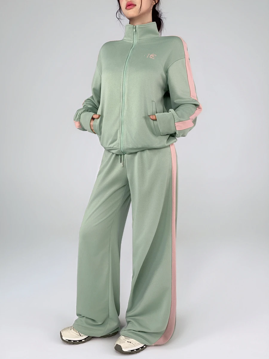 DAZY Women's Colorblock Zip-Up Hoodie And Sweatpants Sportswear Set - Green - View 1