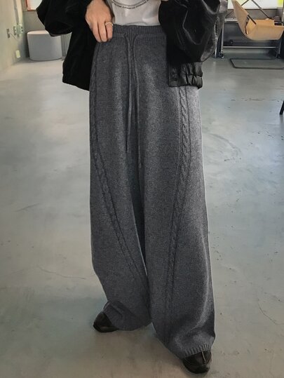 FRIFUL Women's Solid Color Drawstring Waist Casual Versatile Daily Wear Knit Long Pants Lounge Dark Grey Winter Everyday Travel