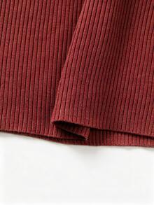 SHEIN New Chinese Style Stand Collar Ribbed Knit Top With Traditional Frog Buttons - Burgundy - View 4
