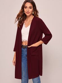 SHEIN LUNE 秋冬款休閒開襟口袋設計大衣 - 酒紅色 - 查看 5