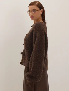 MUSEYN Brown Knit Knot Fasten Detail Sweater Versatile Everyday Casual New Season Fall - Coffee Brown - View 3