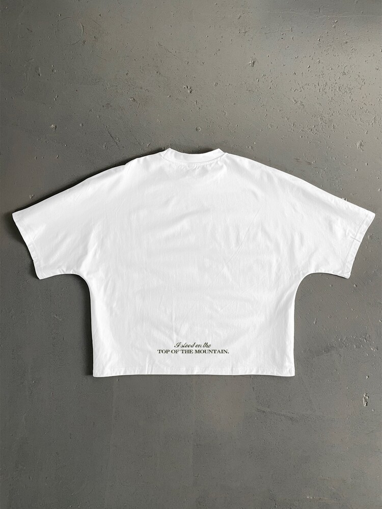 StoneGrade American Vintage Outdoor Style Landscape Painting Curved English Font Slogan Layout Fashion Print Men's Pure Cotton Standard Size Cropped Loose Fit Batwing Sleeve Short Sleeve T-Shirt - White - View 2