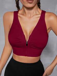 SHEIN Velisys 無縫女款運動內衣套裝，拉鍊抓皺運動內衣，健身瑜伽運動內衣，2件組 - 彩色 - 查看 5