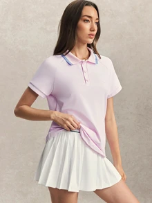 Activina Women's Colorblock Casual Versatile Sports Polo Shirt - Pink - View 7