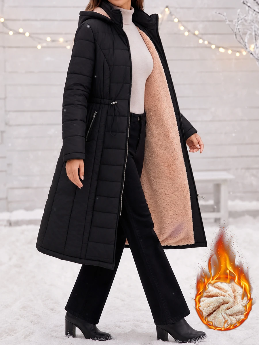 Editum Women's Solid Color Thermal Lined Casual Versatile Winter Padded Coat - Black - View 1