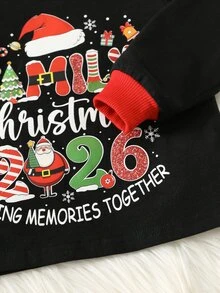 SHEIN 中性嬰兒男/女童、幼兒 2件組可愛聖誕 T-shirt 套裝，嬰兒聖誕服裝套裝 - 黑色 - 查看 3