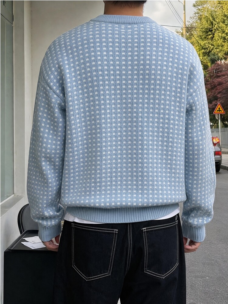 Claim Dot Men's Plaid Casual Versatile Daily Wear Long Sleeve Sweater - Multicolor - View 2
