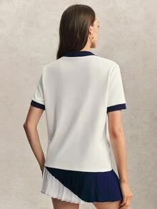 Activina Women's Colorblock Casual Versatile Daily Travel Sports Polo Shirt - White - View 2