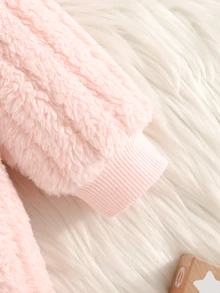 SHEIN 新生兒嬰兒貼花刺繡拉鍊舒適連帽居家休閒連身衣 - 粉色 - 查看 8