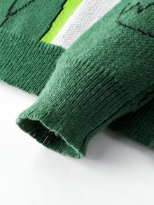 Manfinity Hypemode Men's Casual Cartoon Pattern Knit Sweater, Autumn/Winter Back To School, Long Sleeve Top - Dark Green - View 4