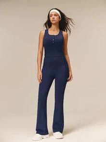 OutZeal Jumpsuit Wanita Terusan untuk Aktivitas Luar Ruangan, Gym, Yoga, dan Olahraga, Dilengkapi Bra dengan Bukaan Tersembunyi yang Mudah Diakses dan Potongan Kaki Melebar. - Navy Blue - View 7