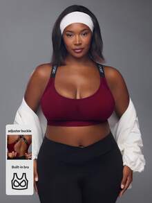 Voyena Women's Letter Strap Daily Fitness Sports Bra - Burgundy - View 1
