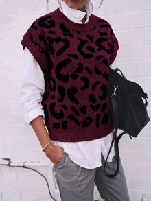 SHEIN LUNE 秋冬新款休閒優雅卡其色圓領無袖黑色波點針織套頭背心女款時尚上衣 - 紅色 - 查看 4