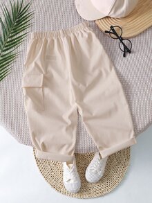 SHEIN 中性嬰兒男/女嬰 100%純棉休閒百搭白色長褲工裝褲，嬰兒男童下著，嬰兒褲，Squishy - 杏色 - 查看 2