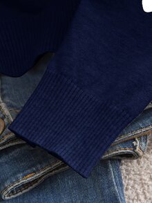 CosyJoli 女款大尺碼心形刺繡基礎開襟衫 秋冬款 - 藍白色 - 查看 5