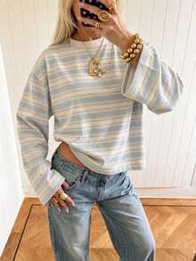 SHEIN EZwear 女款休閒寬鬆長袖T恤，秋季上衣，適合日常通勤、聚會、秋冬春夏、聖誕節、新年、感恩節、派對、婚禮、海灘、畢業典禮、優雅、外出、約會、通勤、情人節、優雅、度假、Y2K、畢業典禮等場合 - 彩色 - 查看 7