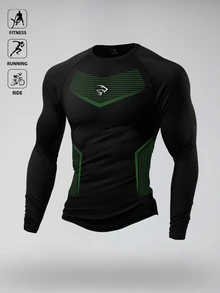 Acti Log Men's Casual Striped Contrast Color Long Sleeve Slim Fit Sports T-Shirt, Gym - Black - View 2