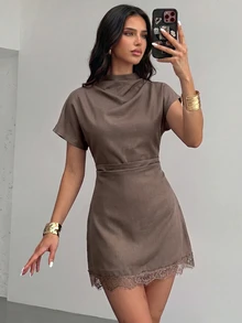 Firerie Women's Solid Color Casual Daily Summer Mini Dress - Khaki - View 7