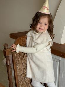 DAZY Infant/Toddler (Girl) Round Neck Bow Solid Color Casual Korean Style Dress - White - View 6