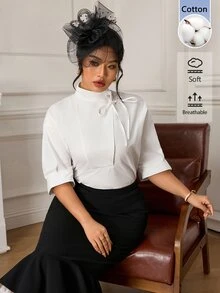 EastFlair Plus Size Women's Solid Color Casual Versatile Daily Wear Shirt - White - View 1