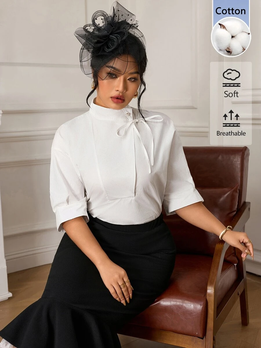EastFlair Plus Size Women's Solid Color Casual Versatile Daily Wear Shirt - White - View 1