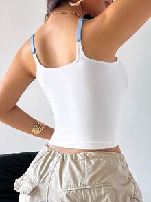 SuitURBody Women's Colorblock Casual Versatile Cropped Camisole Tank Top - White - View 2