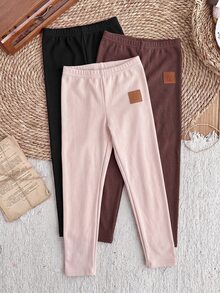 LMoss Kids Young Girl Knit Solid Color Fitted Casual Leggings 3 Pieces Set - Multicolor - View 6
