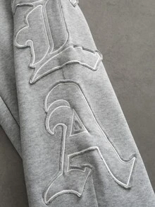 PAVTROS Men's Patchwork Embroidered Long Sleeve Hoodie And Drawstring Waist Pants Set - Grey - View 6