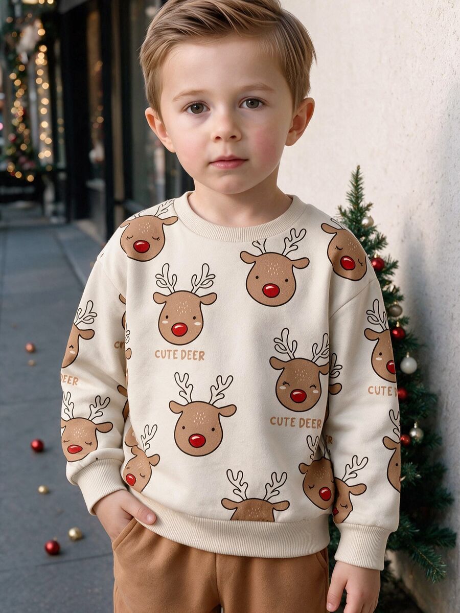 Kids Young Boy Long Sleeve Crew Neck Autumn Sweatshirt, Classic Cute Christmas Graphic Print, Classic Christmas Graphic Print, Suitable For Christmas - Multicolor - View 1