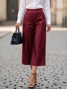 EMERY ROSE Women's Fashion Versatile Casual Commute Going Out Night Wide Leg Long Pants Halloween Black Fall - Burgundy - View 5