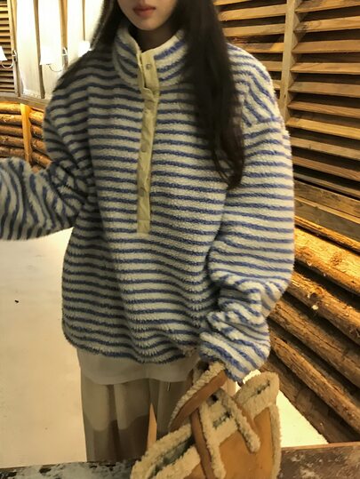DAZY Áo nỉ hoodie nữ nhung kẻ sọc tay dài phong cách thường ngày, mùa thu/đông