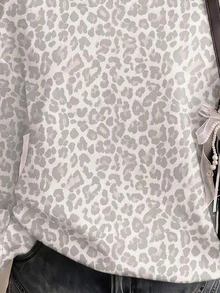 SHEIN EZwear 經典復古水洗白灰色豹紋不對稱肩設計女款衛衣，秋季休閒街頭風，適合多種場合，Y2K復古風，返校季秋冬上衣 - 彩色 - 查看 4