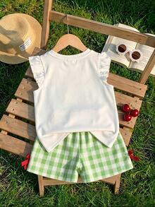 Young Girl Casual Fashion Cute Flutter Sleeve Round Neck Top, Suitable For Spring And Summer - Multicolor - View 2