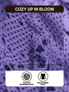 CosyJoli Plus Size Solid Color Hollow Knit Sweater Fall - Purple - View 6