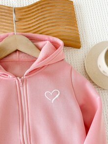 SHEIN Young Girl Young Girls Casual Versatile Comfortable Butterfly Print Hooded Zip-Up Knit Jacket - Pink - View 4