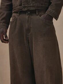 Musero Barrel Leg Pannelled Denim Jean Utility Belt Detail Co Ord Jeans Only Autum Winter Essentials - Brown - View 5