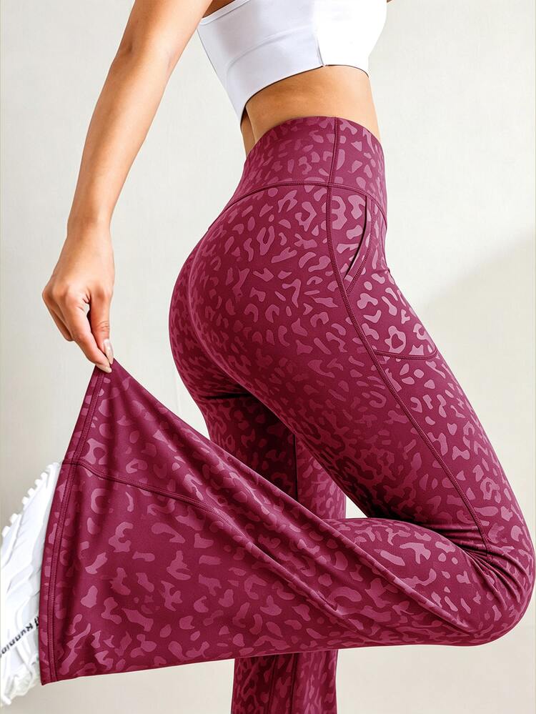 Easithlete Easithlete Women's Leopard Print Casual Versatile Daily Travel Sports Long Pants - Burgundy - View 4
