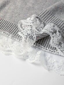 GlowEve CURVE Plus Size Women's Lace Patchwork Casual Versatile Long Sleeve Sweater - Grey - View 3