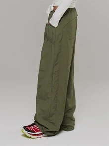 Musera Sport Ruched Detail Waist Loose Fit Low Rise Parachute Style Trouser Active Outdoors Workout Gym Terra Peak - Green - View 3