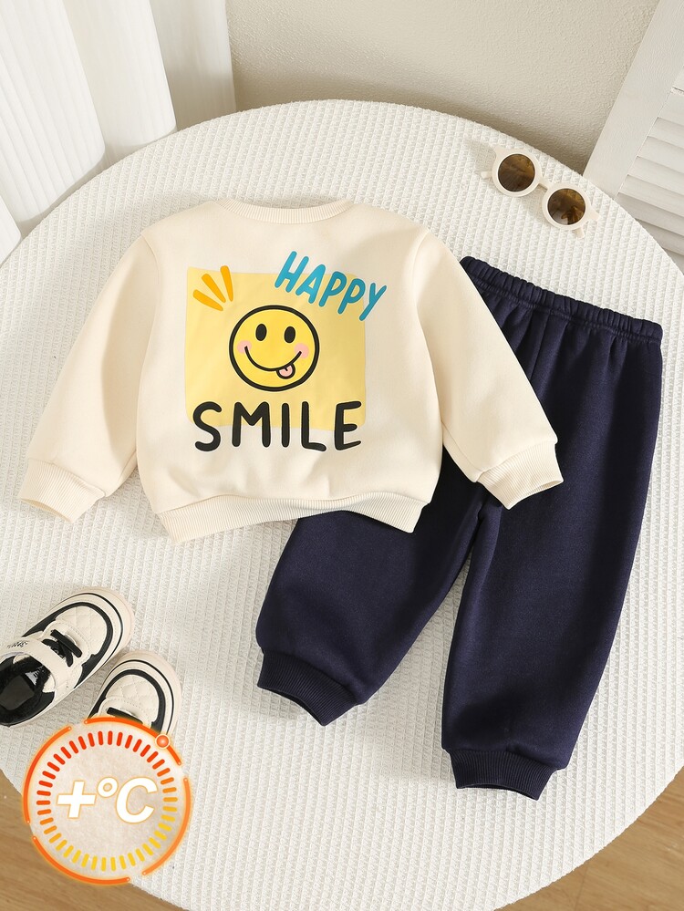 SHEIN 2 قطعة طقم كاجوال للرضيع الذكر خريف/شتاء، طقم سويتشيرت وبنطلون، طقم ملابس رضيع، طقم خريف/شتاء، طقم لطيف - متعدد الألوان - مشاهدة 3