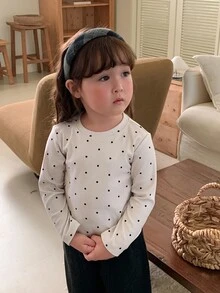 DAZY Baby Girl Polka Dot Casual Versatile Daily Outing Long Sleeve Top - Light Grey - View 4